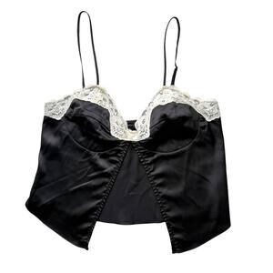 Cotton Candy LA Black Lace Satin Crop Top Open in Front Womens Size Medium